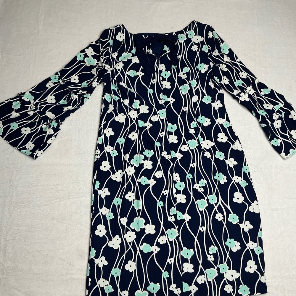 Talbots Womens Navy Floral Bell Sleeve Shift Dress Size 6 - Picture 10 of 10